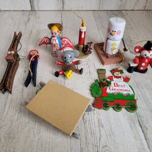vintage deer bear angel snowman grandma ornament Xmas set